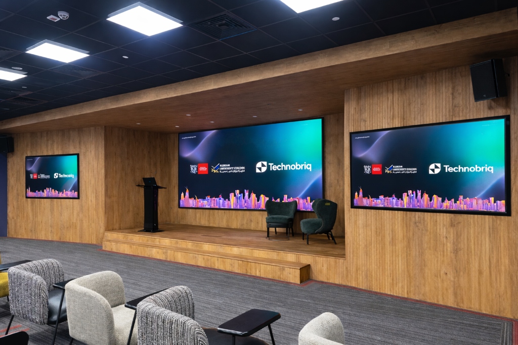 Technobriq premium LED video wall installation in a large auditorium stage